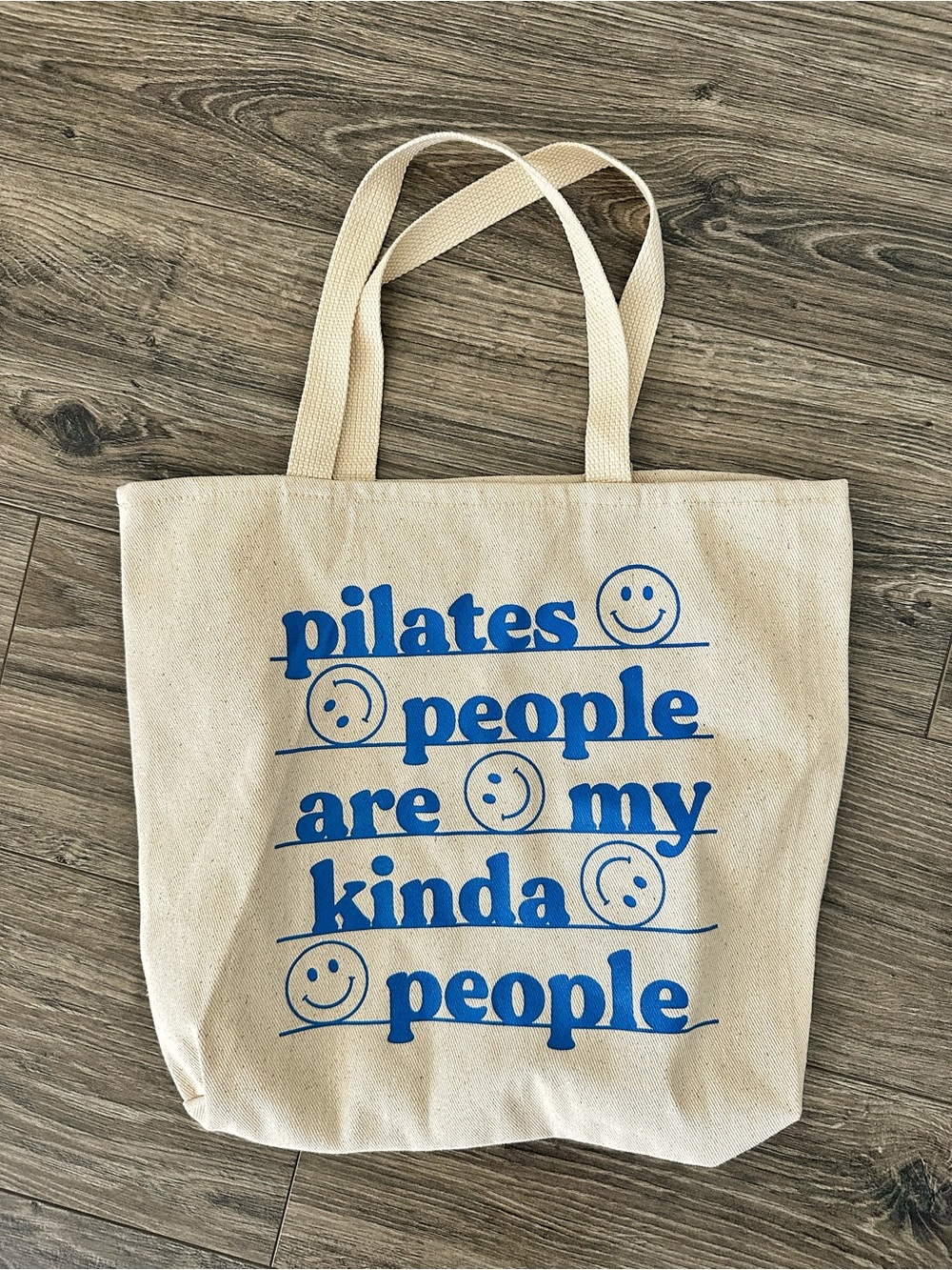 Canvas Tote Bag with Blue 'pilates people are my kinda people' Print